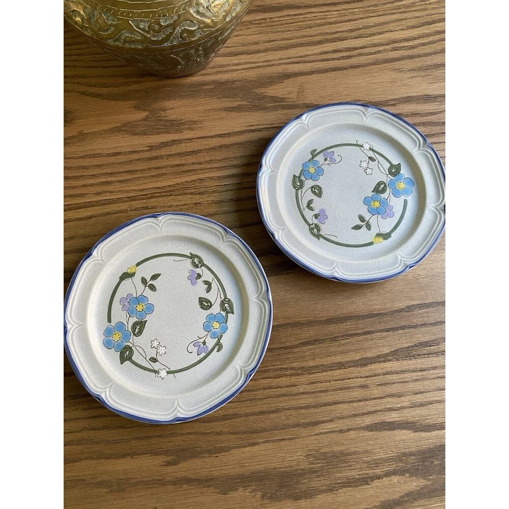 Vintage Finesse Suzanne Stoneware Salad Plates Japan Set Of 2 Blue Floral